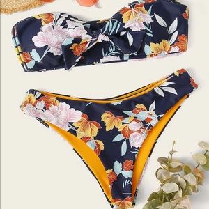 Shein Floral Bandeau Bikini Small NWT